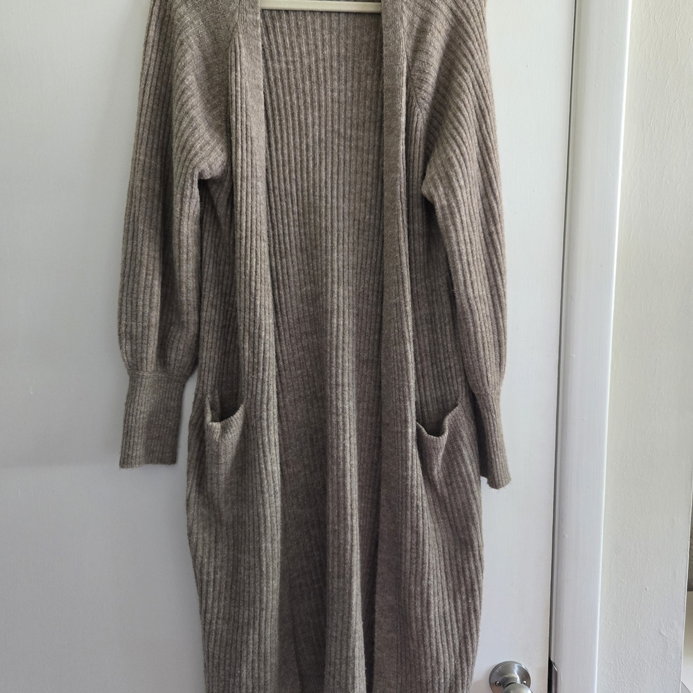 Sweet Romeo From Macy's Ribbed Knit Cardigan Sweater - Taupe